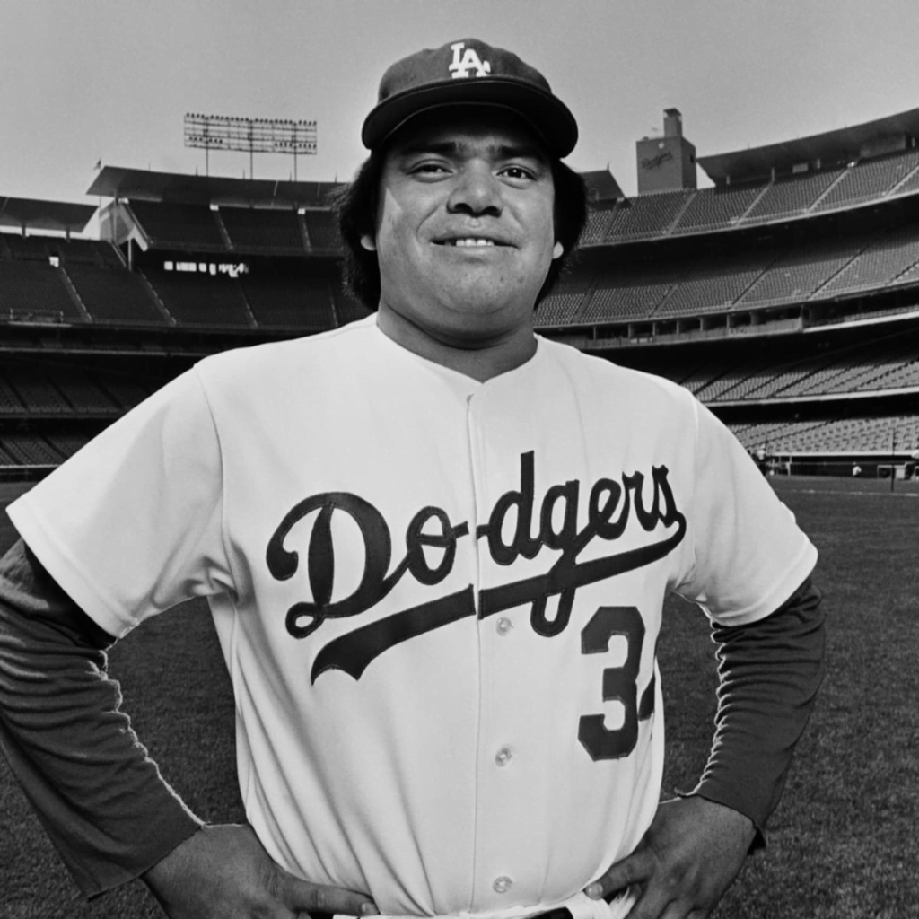 Imagem em preto e branco de Fernando Valenzuela. O rookie.